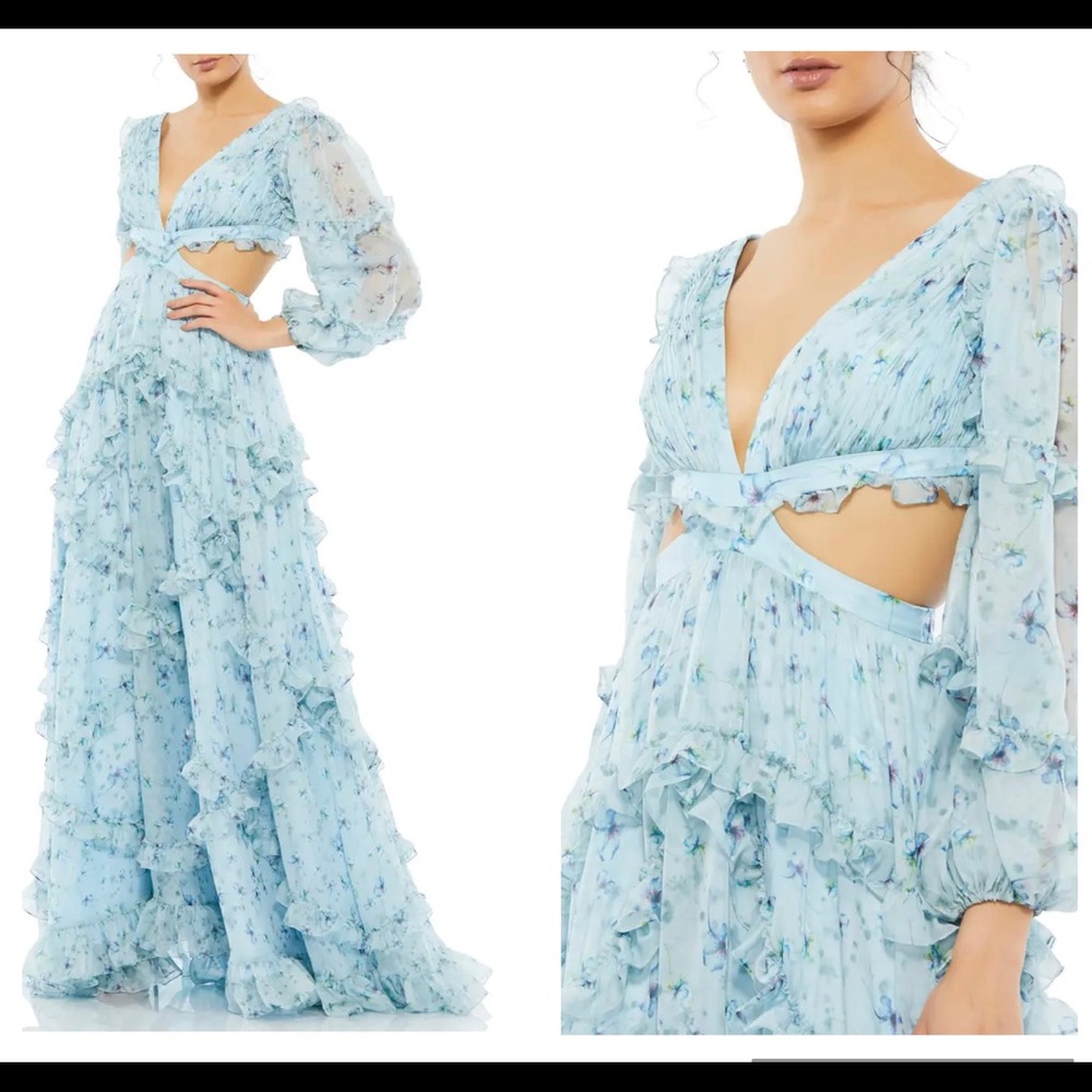 Mac Duggal Ruffled Cutout Floral Ballgown size 8